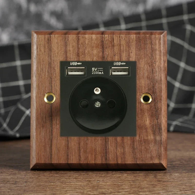Toggle Wall Switch Solid Walnut Knurled Brass Lever