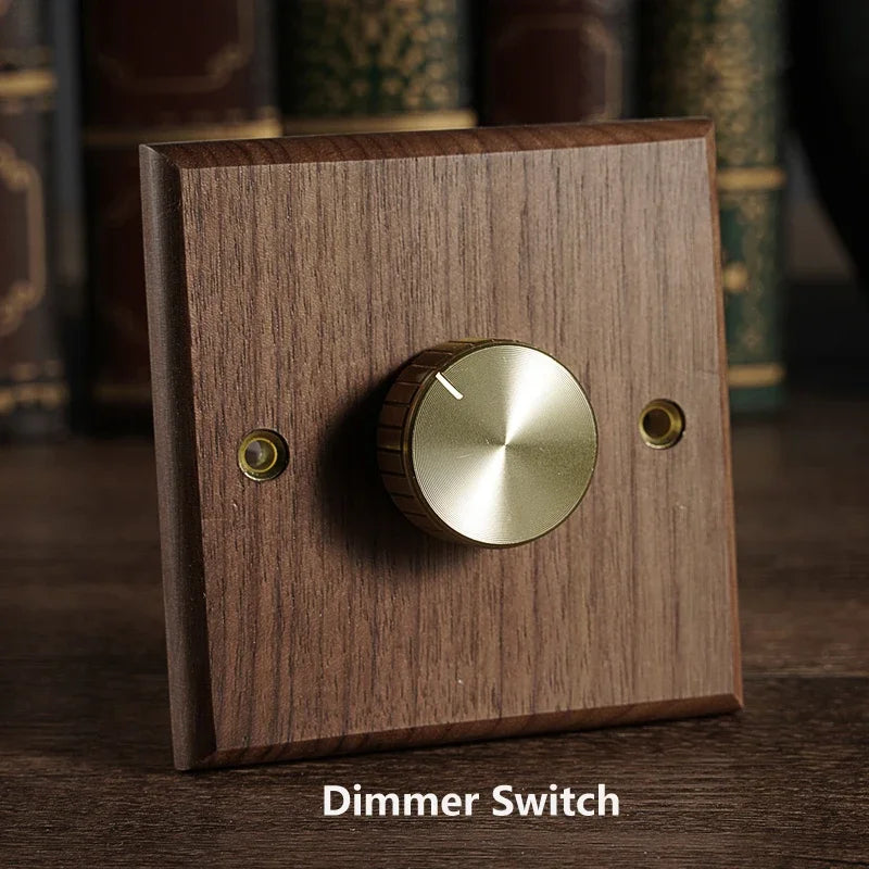 Toggle Wall Switch Solid Walnut Knurled Brass Lever