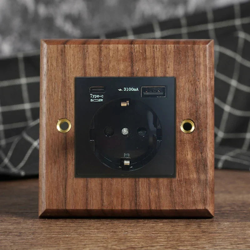 Toggle Wall Switch Solid Walnut Knurled Brass Lever
