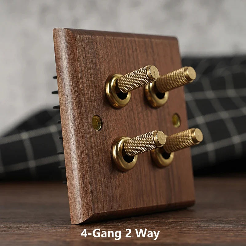 Toggle Wall Switch Solid Walnut Knurled Brass Lever