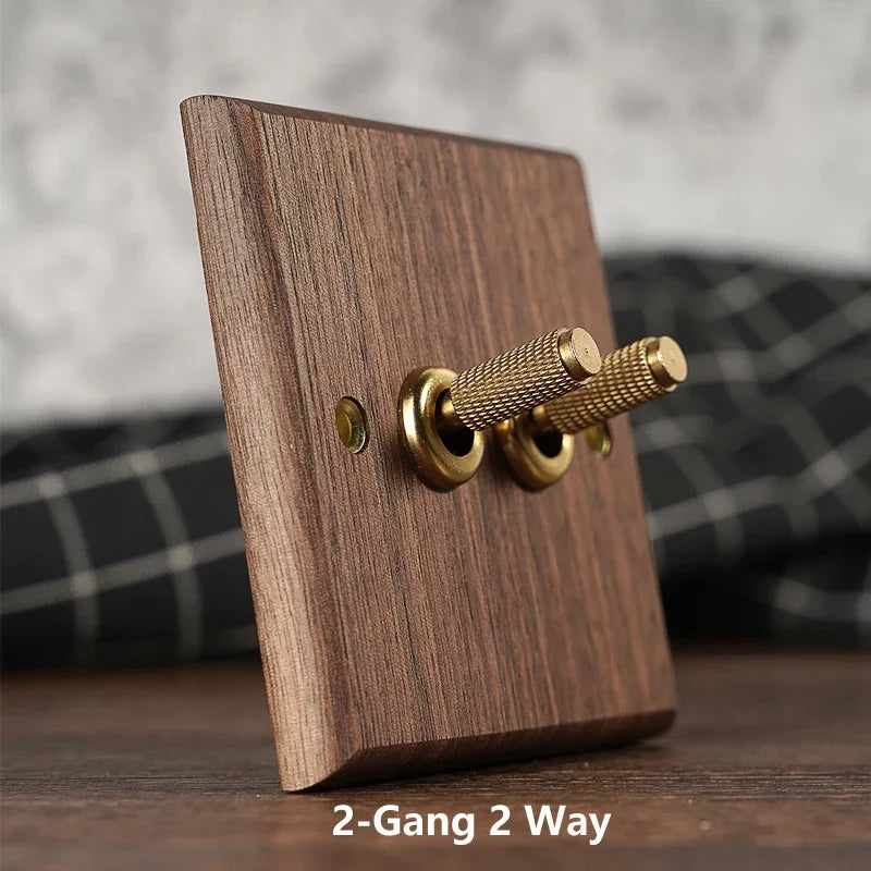 Toggle Wall Switch Solid Walnut Knurled Brass Lever