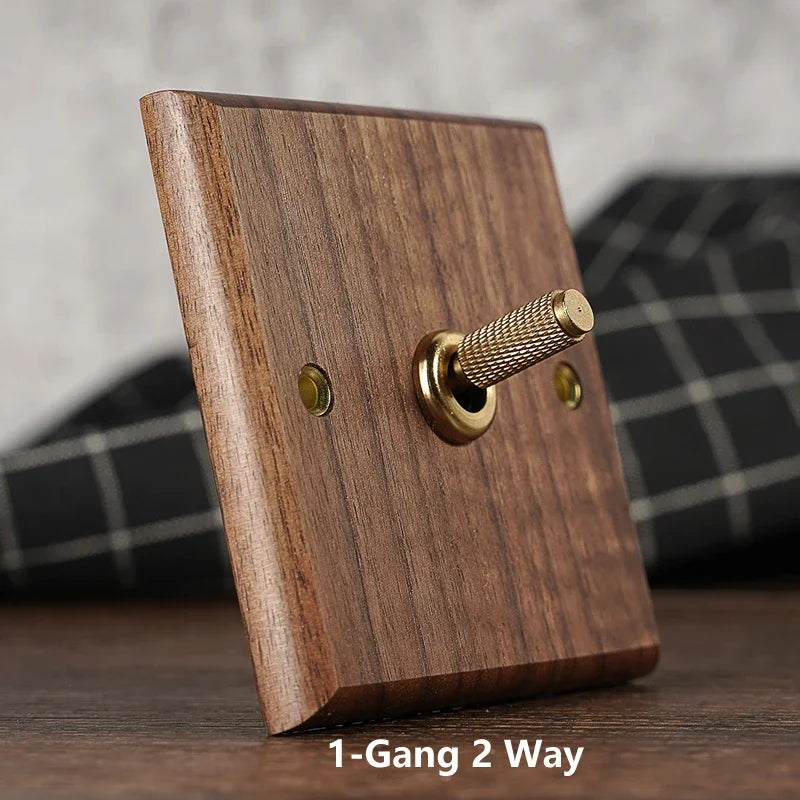 Toggle Wall Switch Solid Walnut Knurled Brass Lever