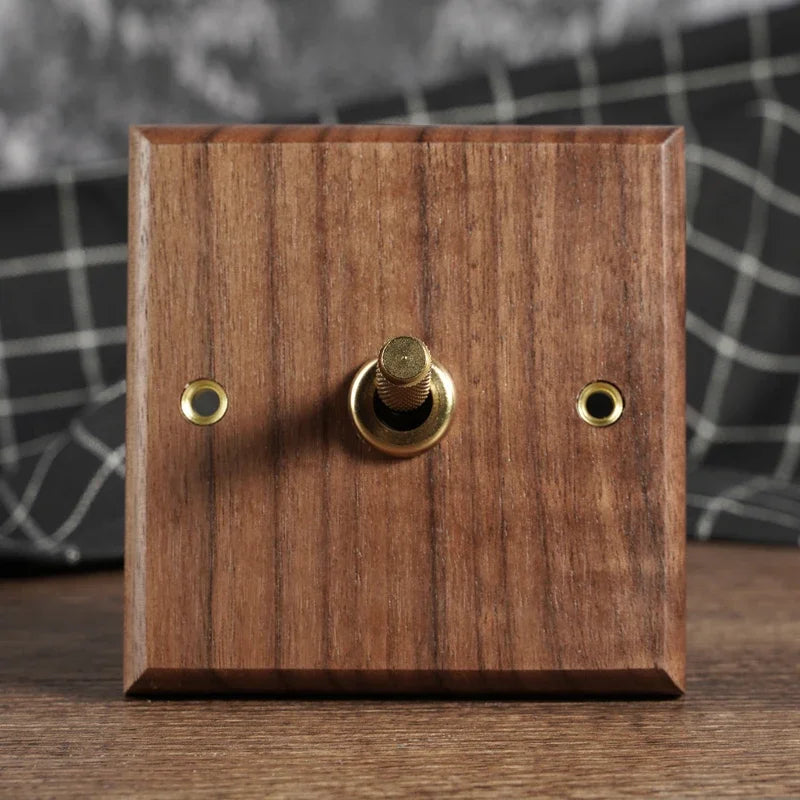 Toggle Wall Switch Solid Walnut Knurled Brass Lever