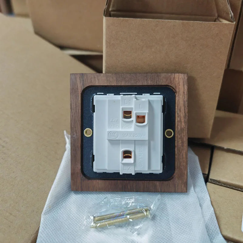 Toggle Wall Switch Solid Walnut Knurled Brass Lever