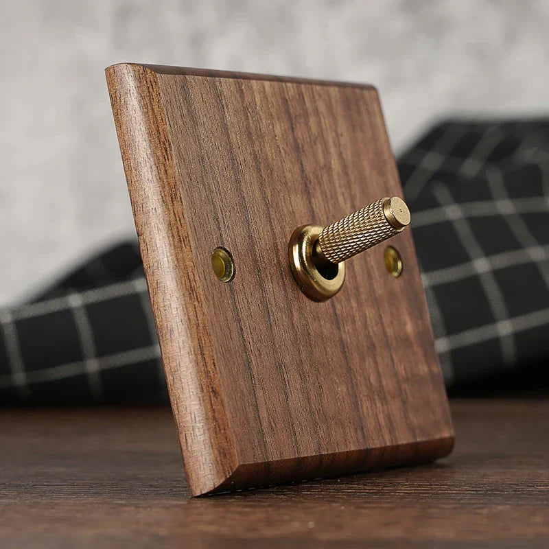 Toggle Wall Switch Solid Walnut Knurled Brass Lever