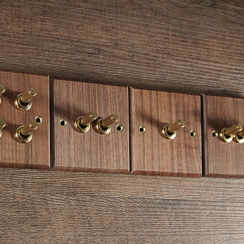 Toggle Wall Switch Solid Walnut Knurled Brass Lever