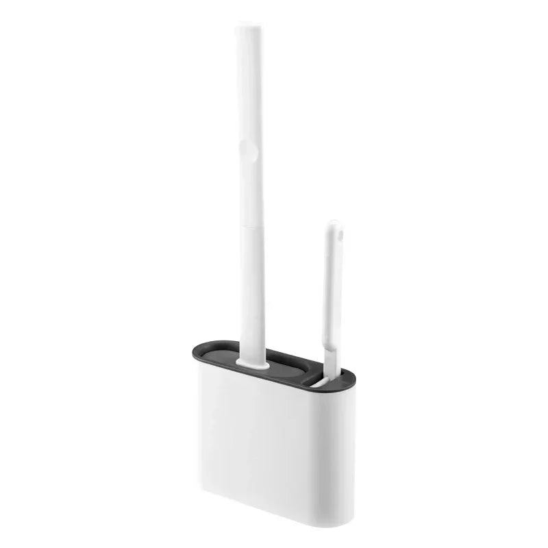 Toilet Brush Set Flexible Flat Silicone Head Wall-Mount Holder