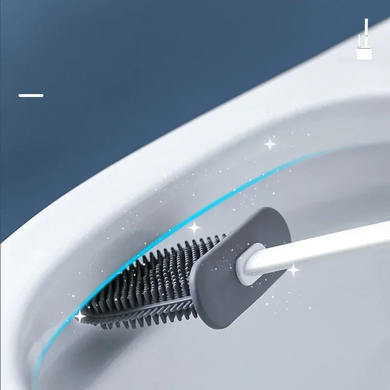Toilet Brush Set Flexible Flat Silicone Head Wall-Mount Holder