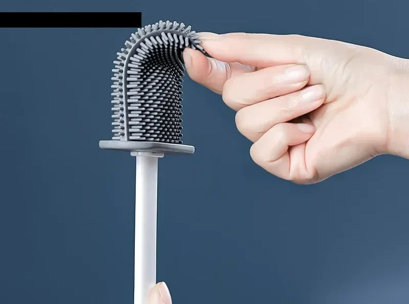 Toilet Brush Set Flexible Flat Silicone Head Wall-Mount Holder