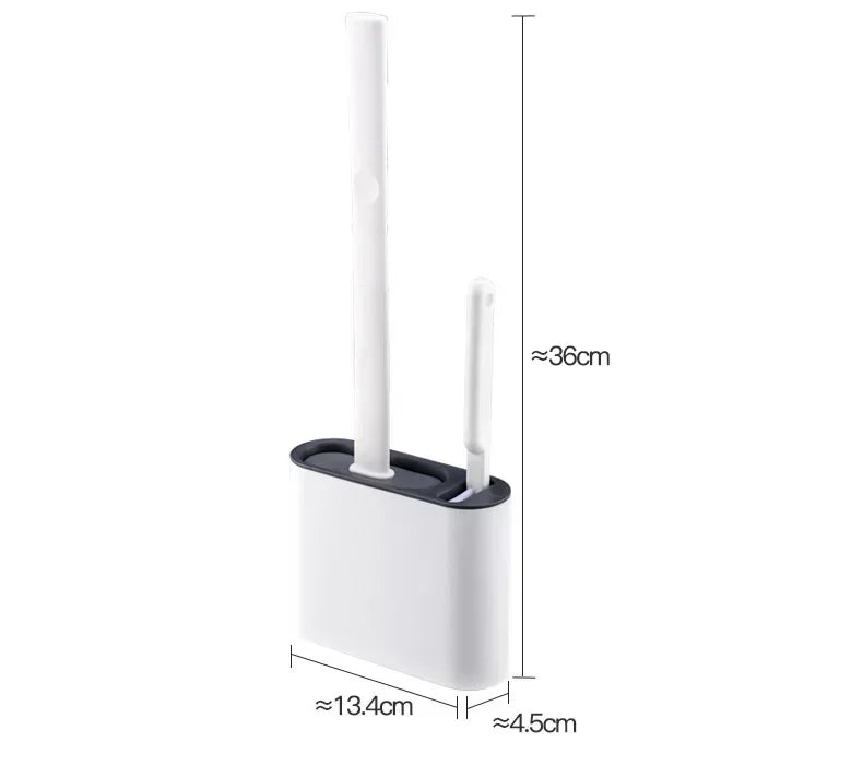 Toilet Brush Set Flexible Flat Silicone Head Wall-Mount Holder