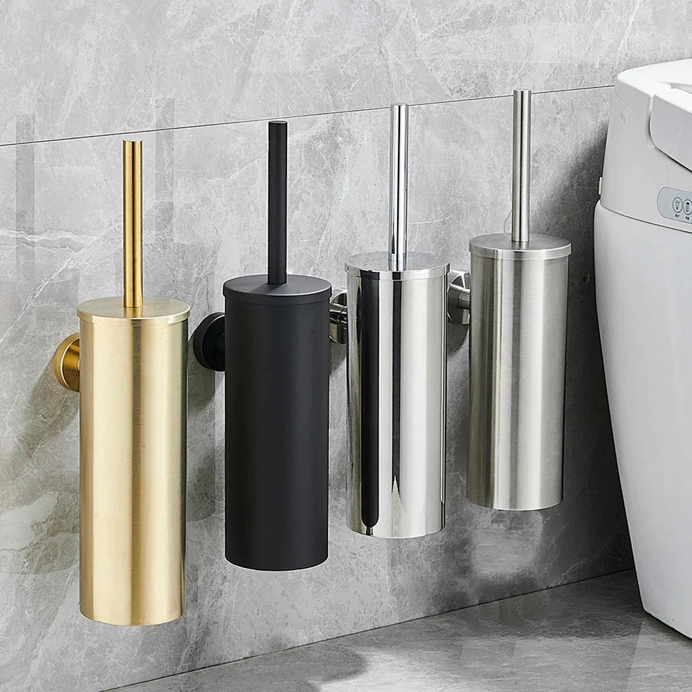 Toilet Brush Set Wall-Mounted Stainless Steel Rust-Resistant & Leak-Proof