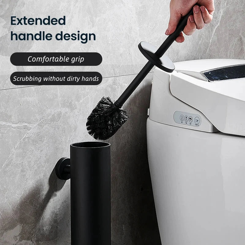Toilet Brush Set Wall-Mounted Stainless Steel Rust-Resistant & Leak-Proof