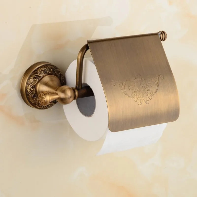 Toilet Paper Holder Antique Black Engraved Wall Mounted