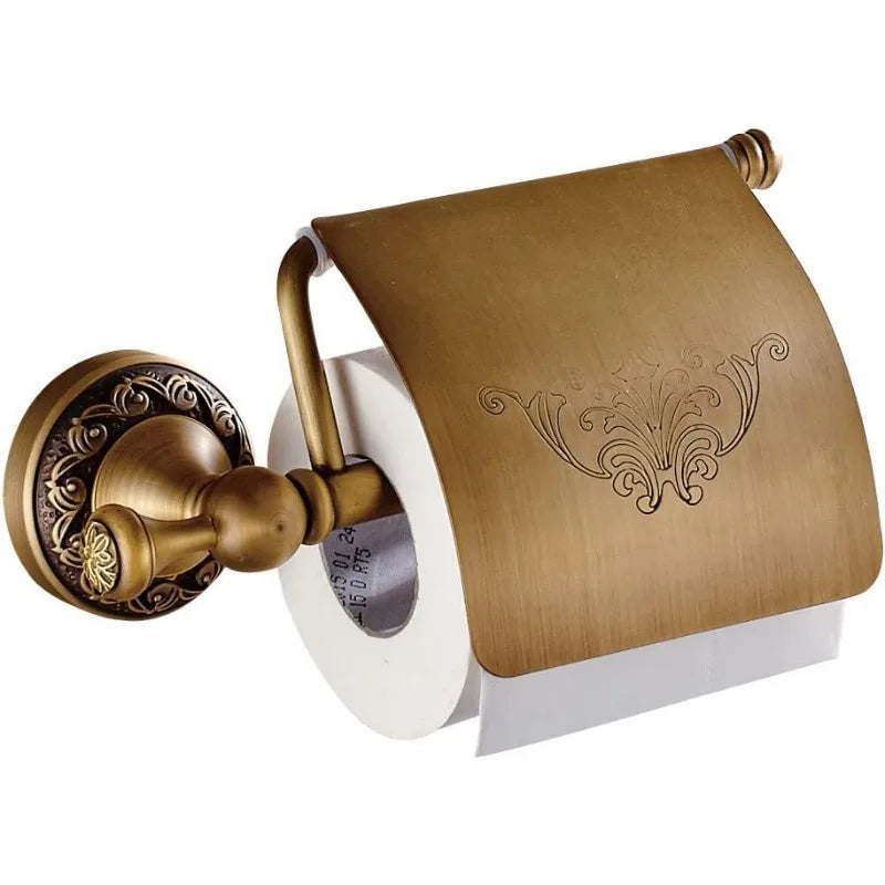 Toilet Paper Holder Antique Black Engraved Wall Mounted
