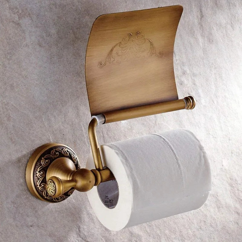 Toilet Paper Holder Antique Black Engraved Wall Mounted
