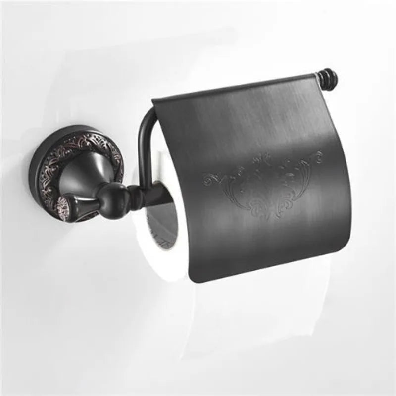 Toilet Paper Holder Antique Black Engraved Wall Mounted
