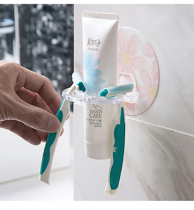 Toothbrush & Bathroom Organizer Self-Adhesive No-Drill Waterproof PVC