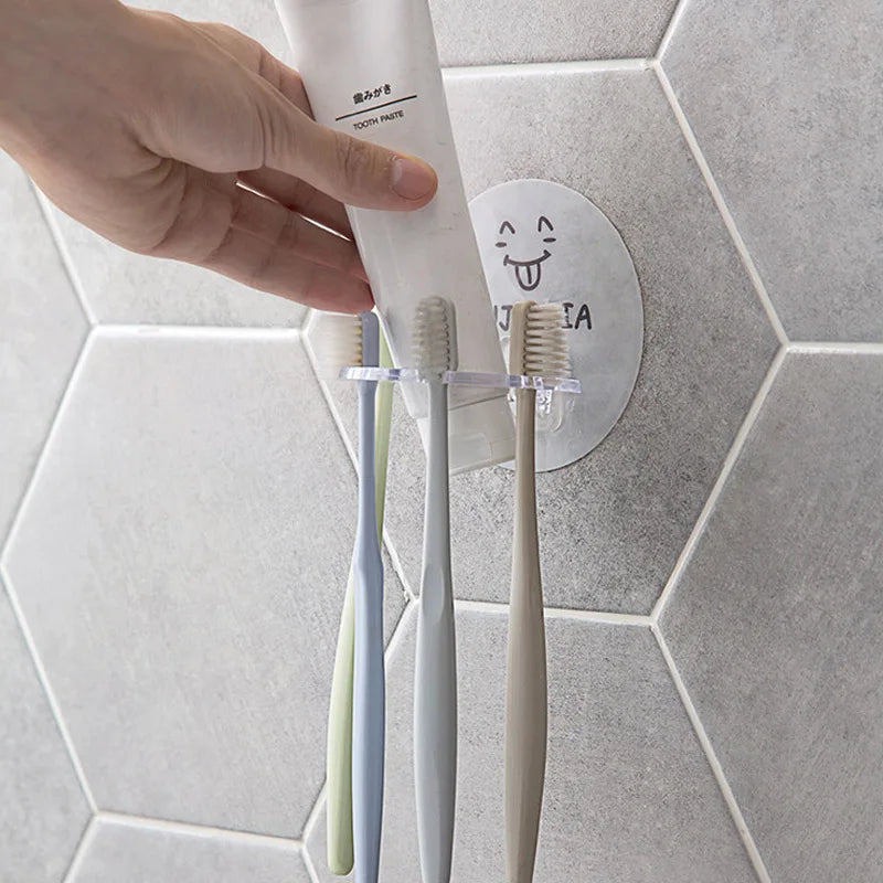 Toothbrush & Bathroom Organizer Self-Adhesive No-Drill Waterproof PVC