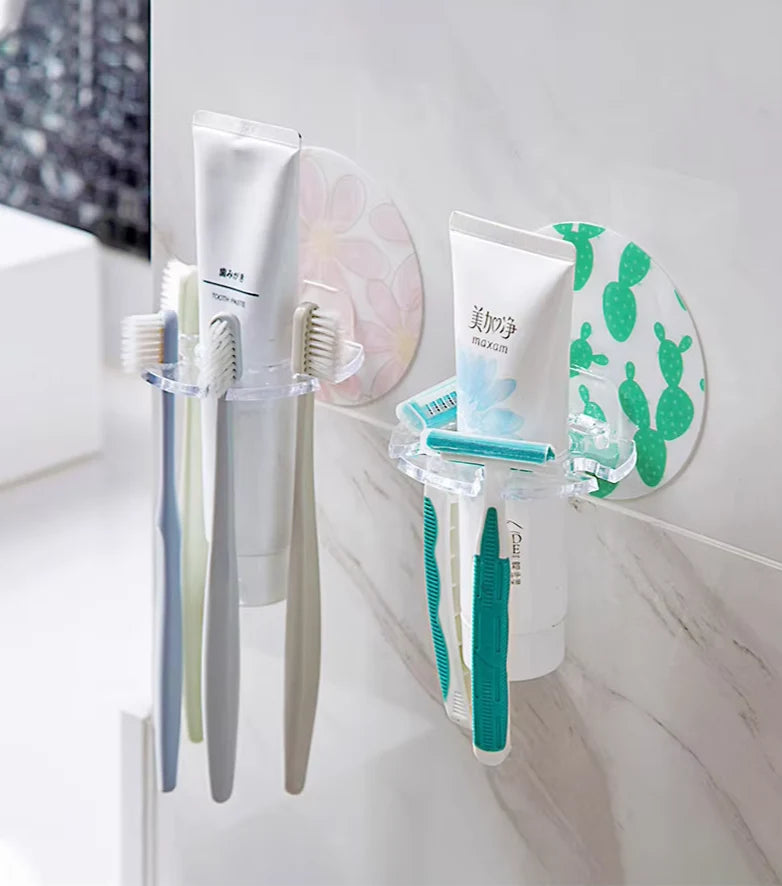 Toothbrush & Bathroom Organizer Self-Adhesive No-Drill Waterproof PVC