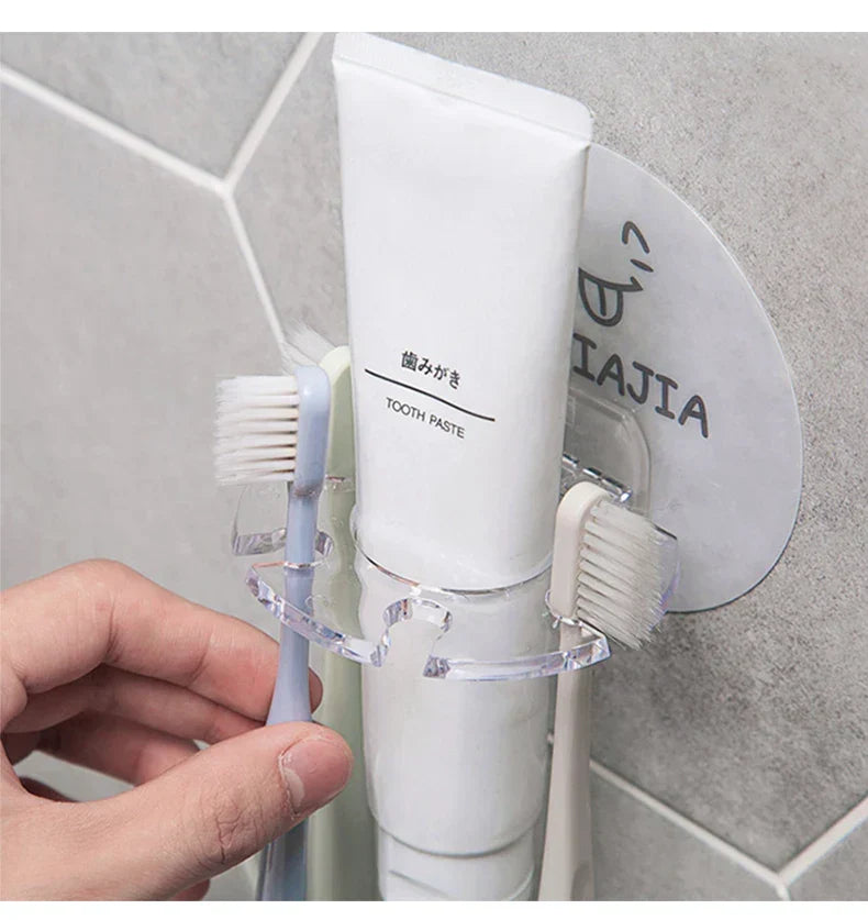 Toothbrush & Bathroom Organizer Self-Adhesive No-Drill Waterproof PVC