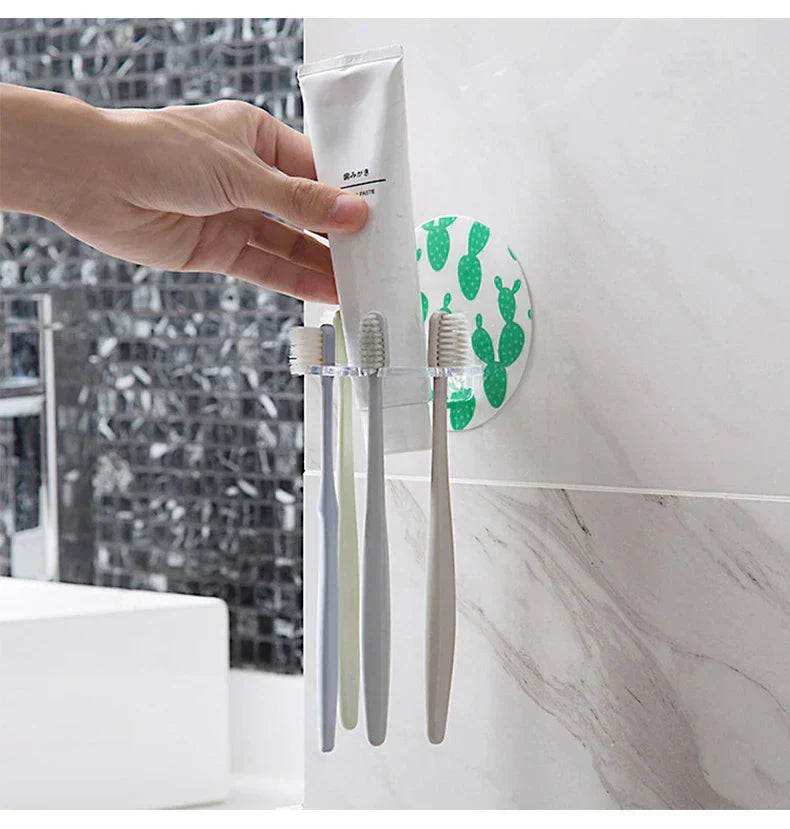 Toothbrush & Bathroom Organizer Self-Adhesive No-Drill Waterproof PVC