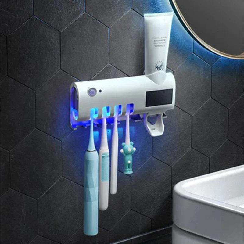 Toothbrush Sanitizer & Toothpaste Dispenser UV Solar-Powered Wall-Mounted