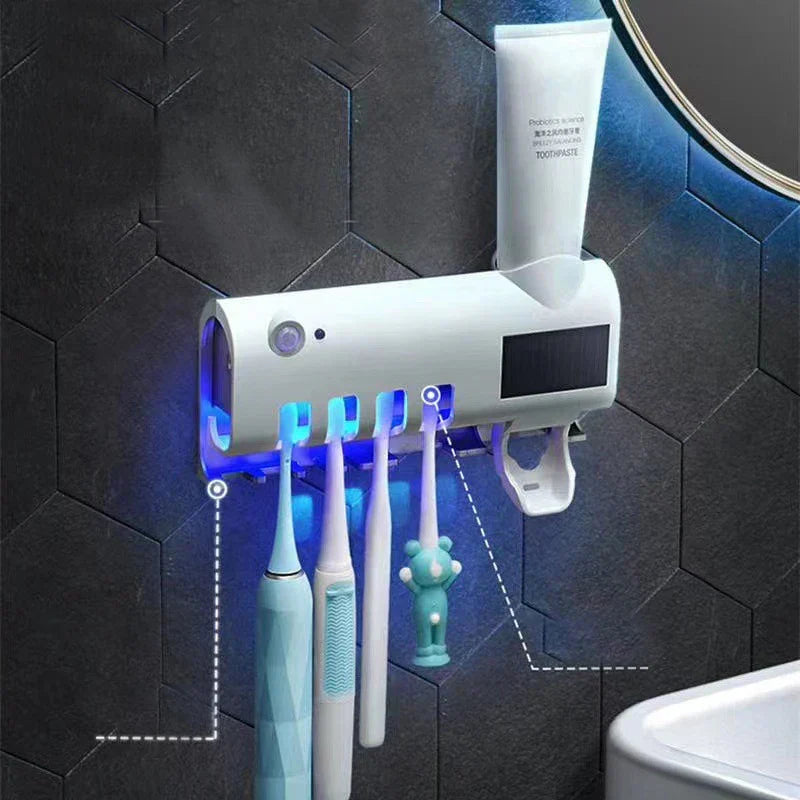 Toothbrush Sanitizer & Toothpaste Dispenser UV Solar-Powered Wall-Mounted