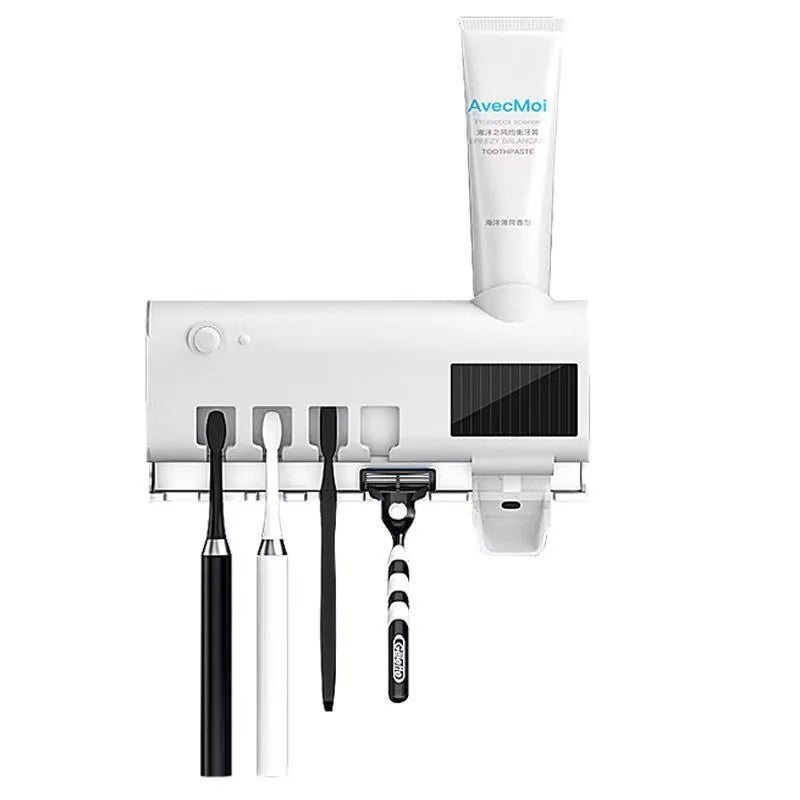 Toothbrush Sanitizer & Toothpaste Dispenser UV Solar-Powered Wall-Mounted