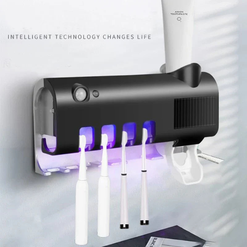 Toothbrush Sanitizer & Toothpaste Dispenser UV Solar-Powered Wall-Mounted