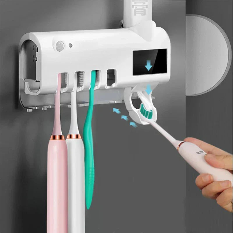 Toothbrush Sanitizer & Toothpaste Dispenser UV Solar-Powered Wall-Mounted