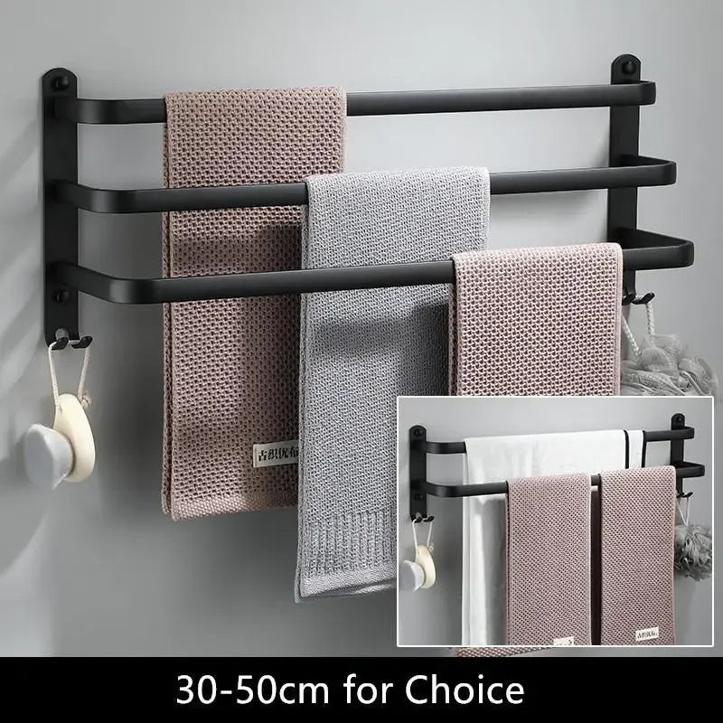 Towel Bar Wall Mounted Matte Black Aluminum