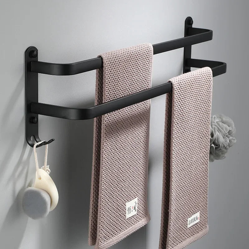 Towel Bar Wall Mounted Matte Black Aluminum
