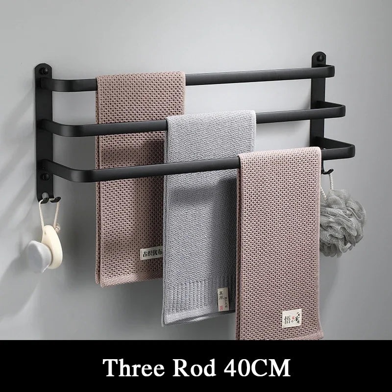 Towel Bar Wall Mounted Matte Black Aluminum