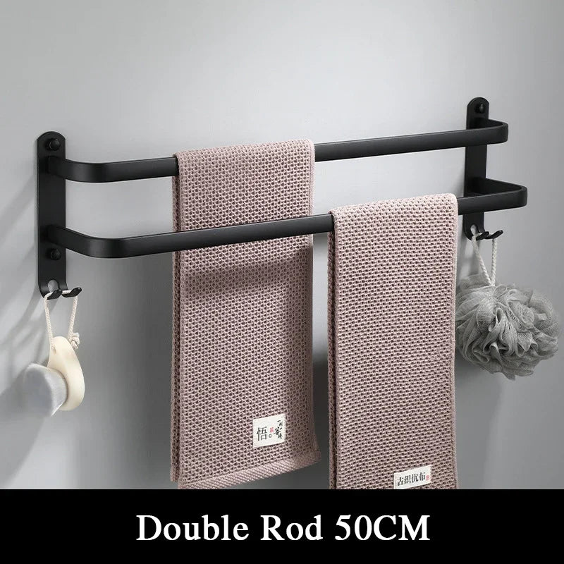 Towel Bar Wall Mounted Matte Black Aluminum