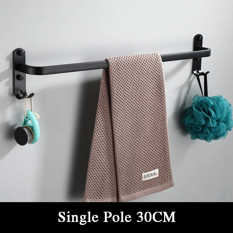 Towel Bar Wall Mounted Matte Black Aluminum