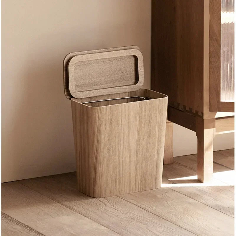 Trash Bin Wooden Press-Top Lid Rectangular