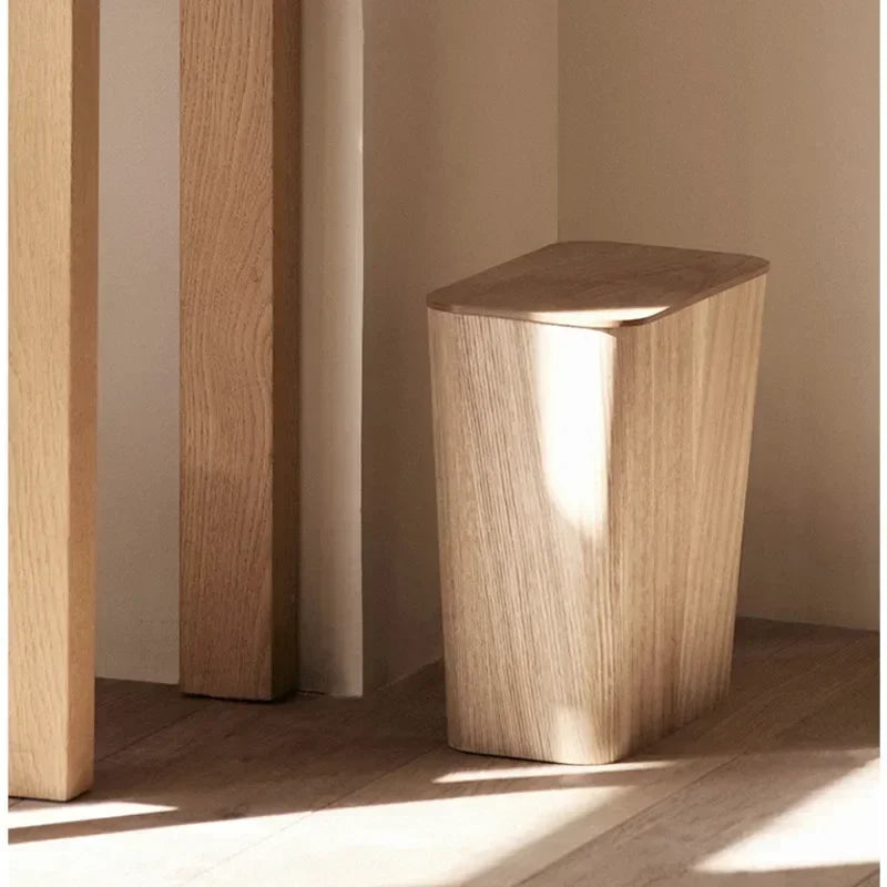 Trash Bin Wooden Press-Top Lid Rectangular