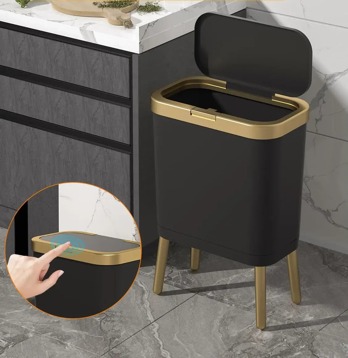 Trash Can Slim Rectangular Odor-Sealing & Pet-Proof