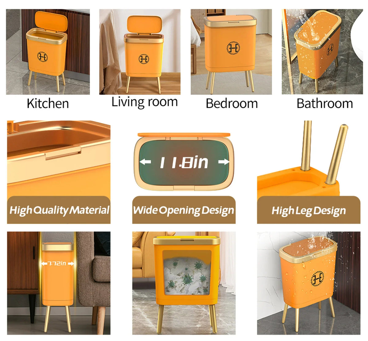 Trash Can Slim Rectangular Odor-Sealing & Pet-Proof