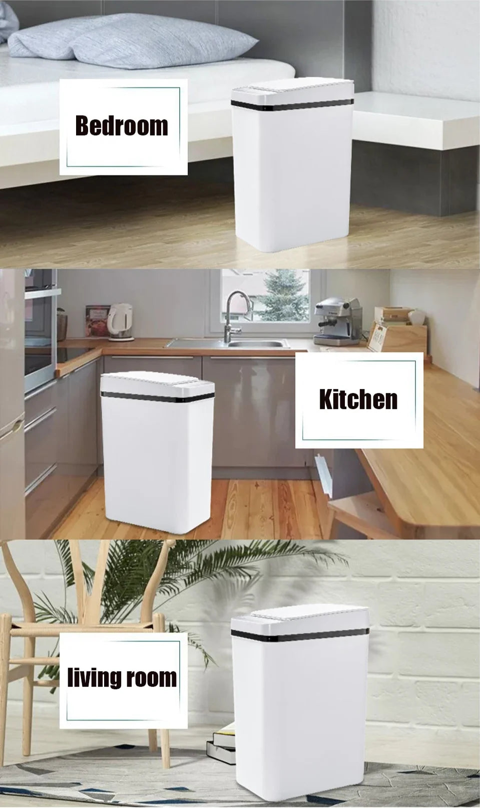 Trash Can Touchless Motion-Sensor Space-Saving 12L
