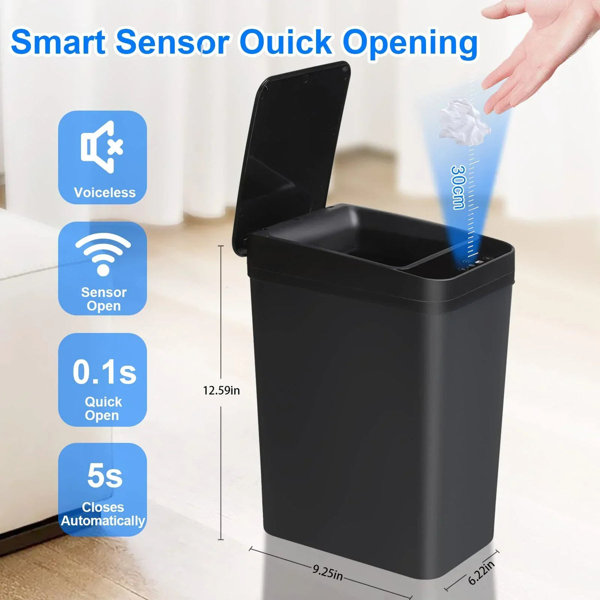 Trash Can Touchless Motion-Sensor Space-Saving 12L