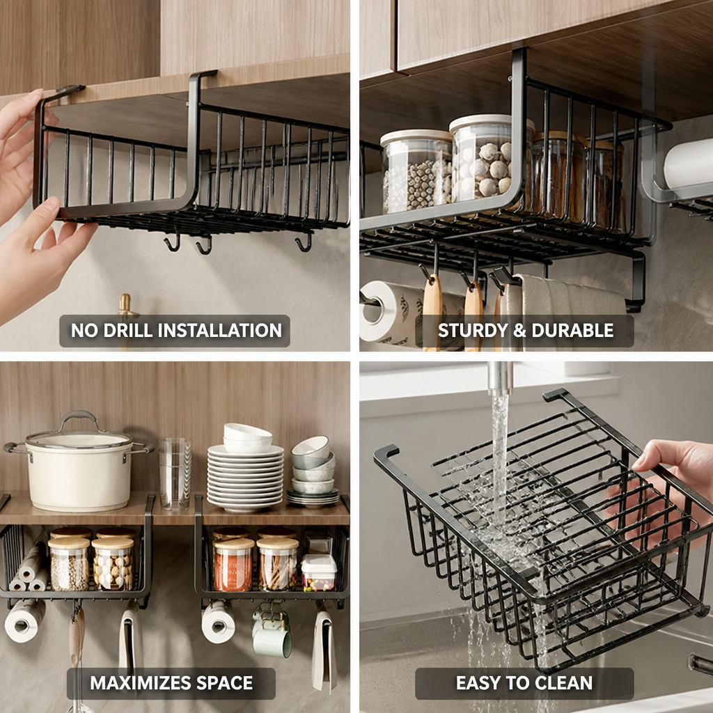 Under-Cabinet Basket No-Drill Carbon Steel