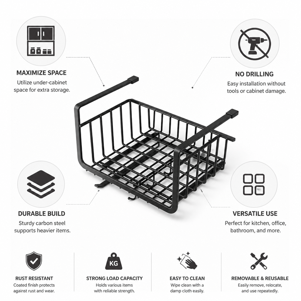 Under-Cabinet Basket No-Drill Carbon Steel