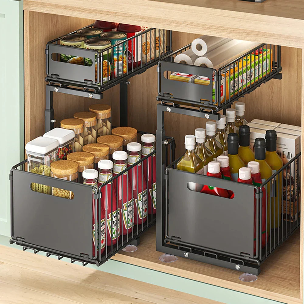 Under-Sink Organizer 2-Tier Pull-Out Carbon Steel