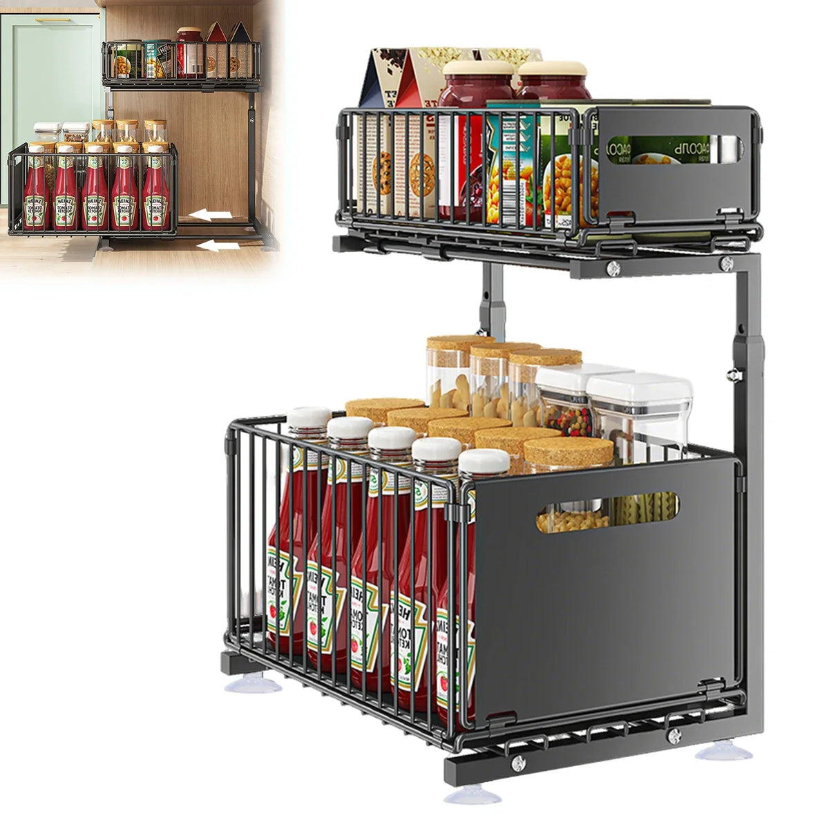 Under-Sink Organizer 2-Tier Pull-Out Carbon Steel