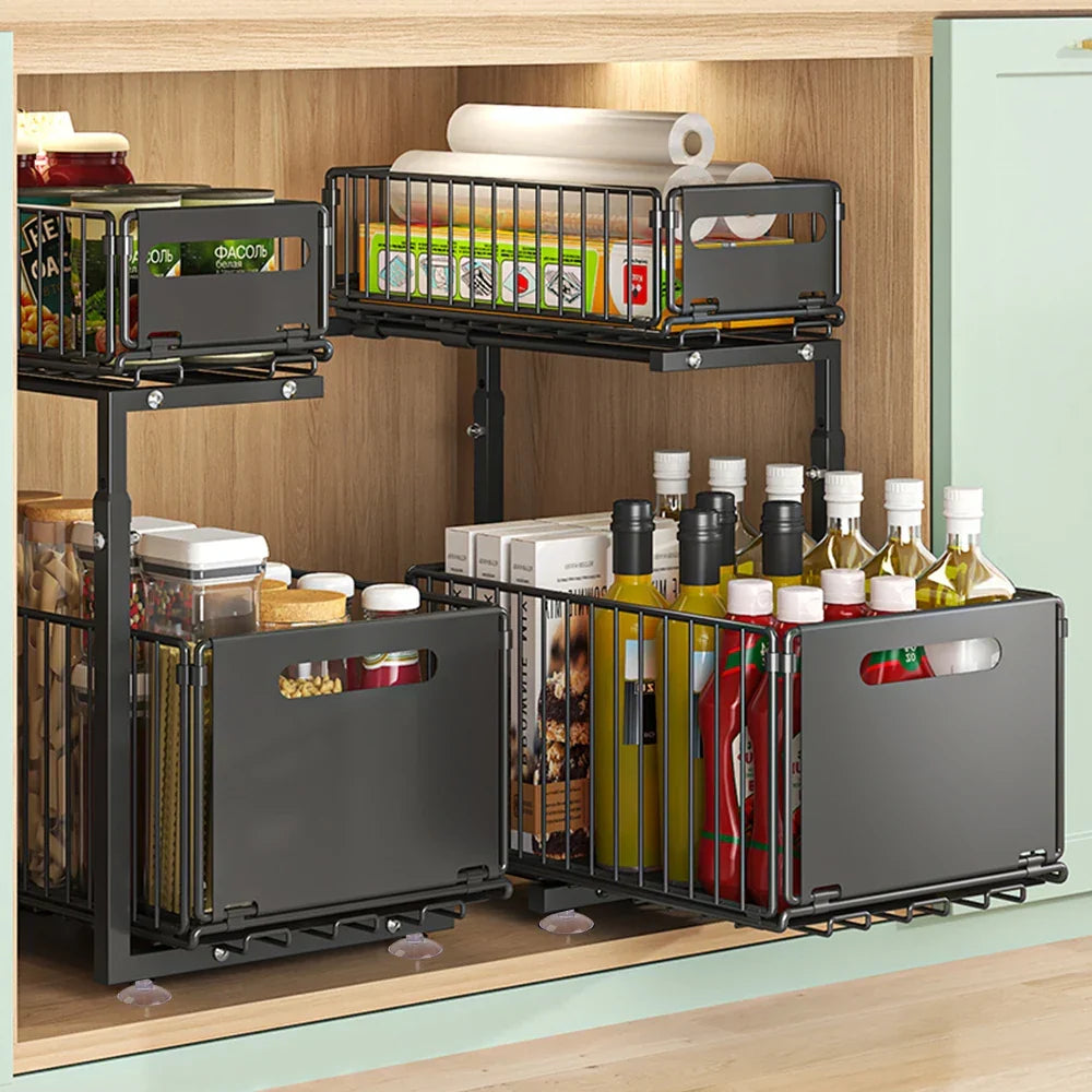 Under-Sink Organizer 2-Tier Pull-Out Carbon Steel