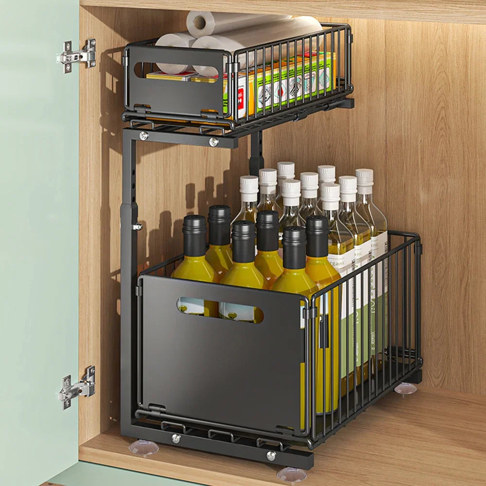 Under-Sink Organizer 2-Tier Pull-Out Carbon Steel