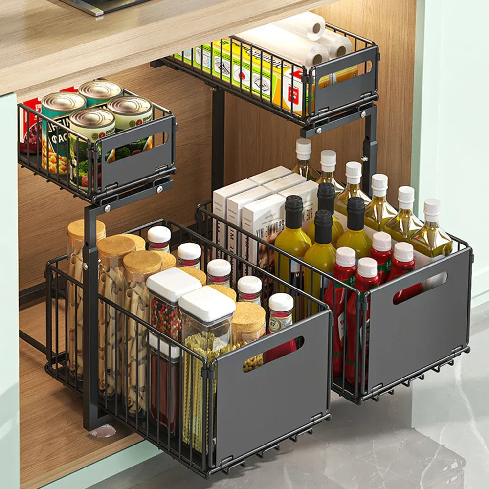 Under-Sink Organizer 2-Tier Pull-Out Carbon Steel