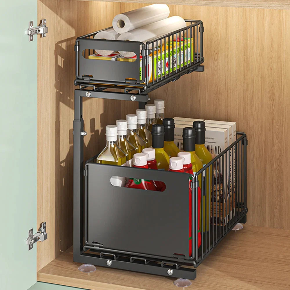 Under-Sink Organizer 2-Tier Pull-Out Carbon Steel