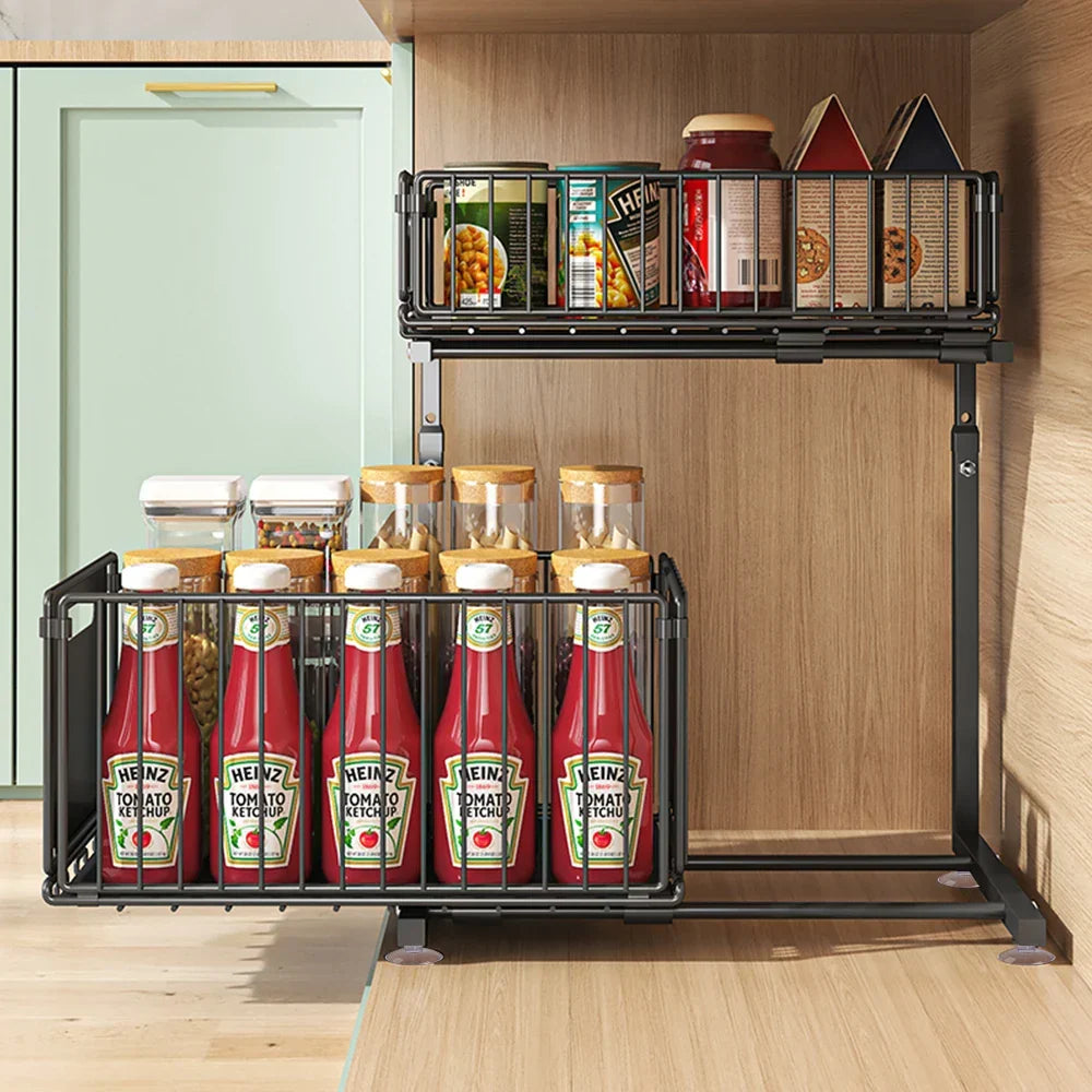 Under-Sink Organizer 2-Tier Pull-Out Carbon Steel